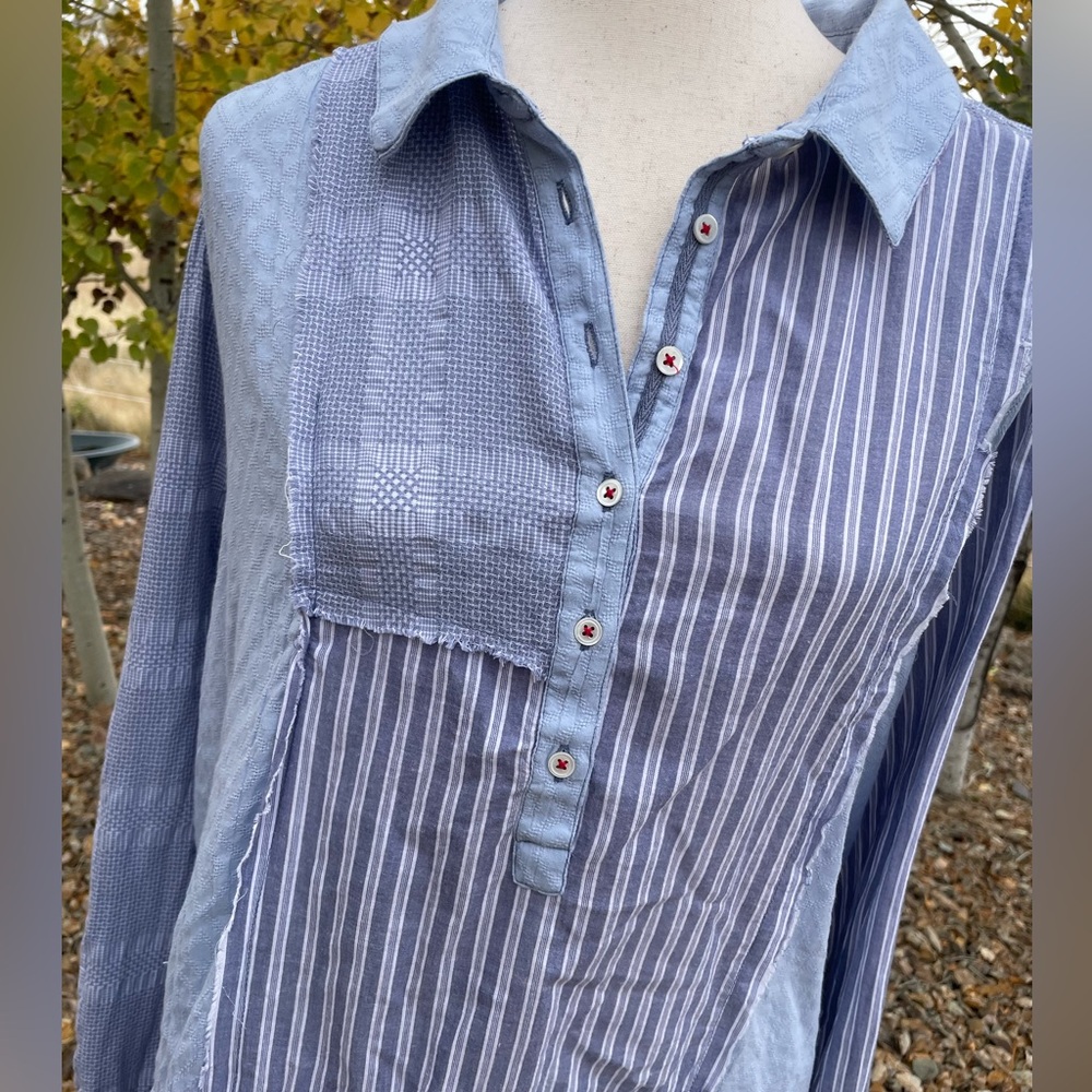 Sundance Blue Patchwork Distressed Oversized Cott… - image 2